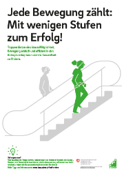 Das Poster zeigt eine Person, die die Treppe hochläuft und im Hintergrund eine Rolltreppe.