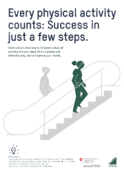 The poster shows a person running up the stairs and an escalator in the background.
