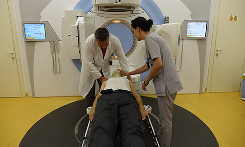 Preparing a patient for radiation therapy.